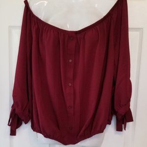 Off the shoulder burgundy top